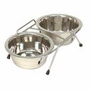 Nourrisseur double avec gamelles inox économiques H9 cm, 1,50 L x 2